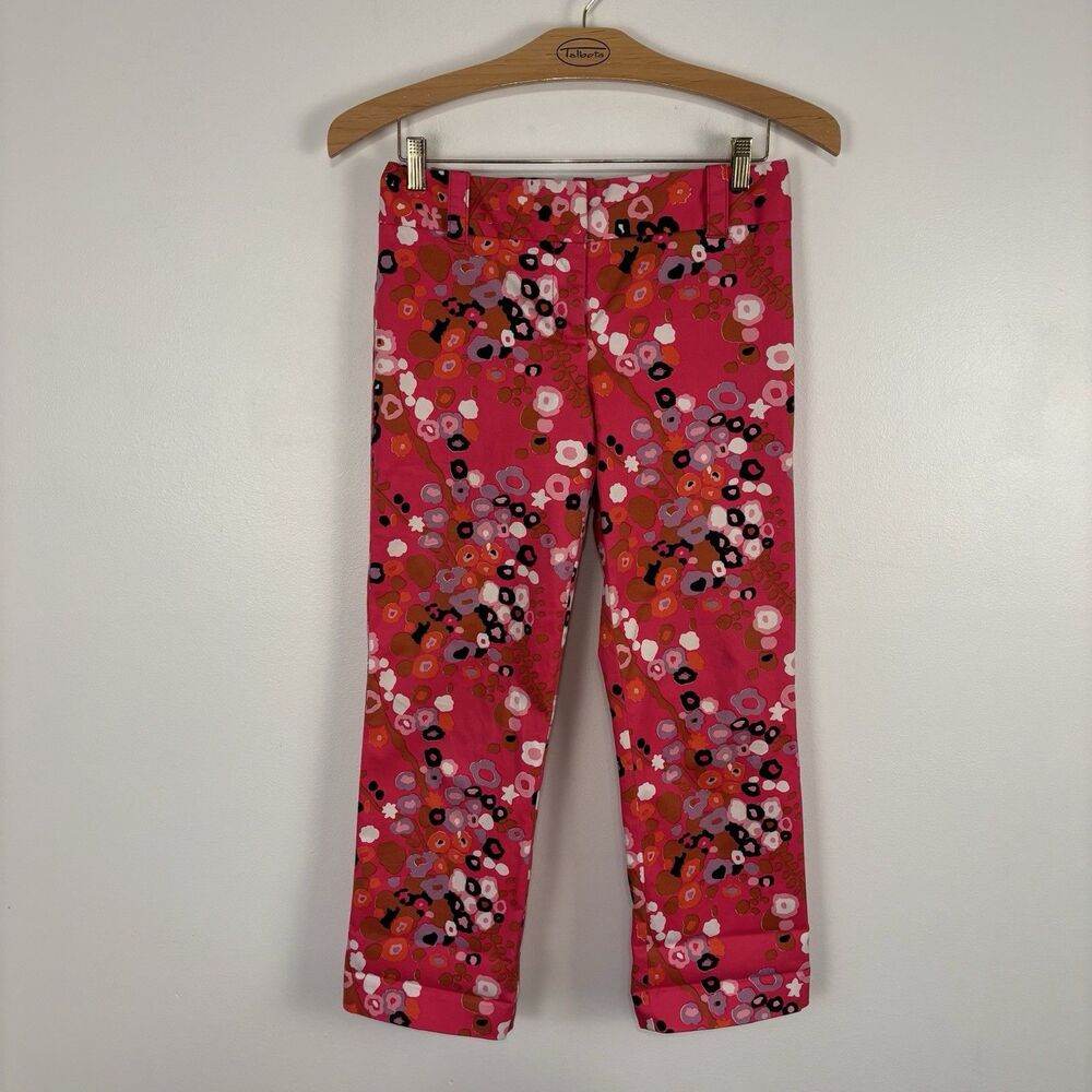 VTG Y2K J Crew Womens 6 City Fit Preppy Pink Floral Pattern Crop Stretch Pants